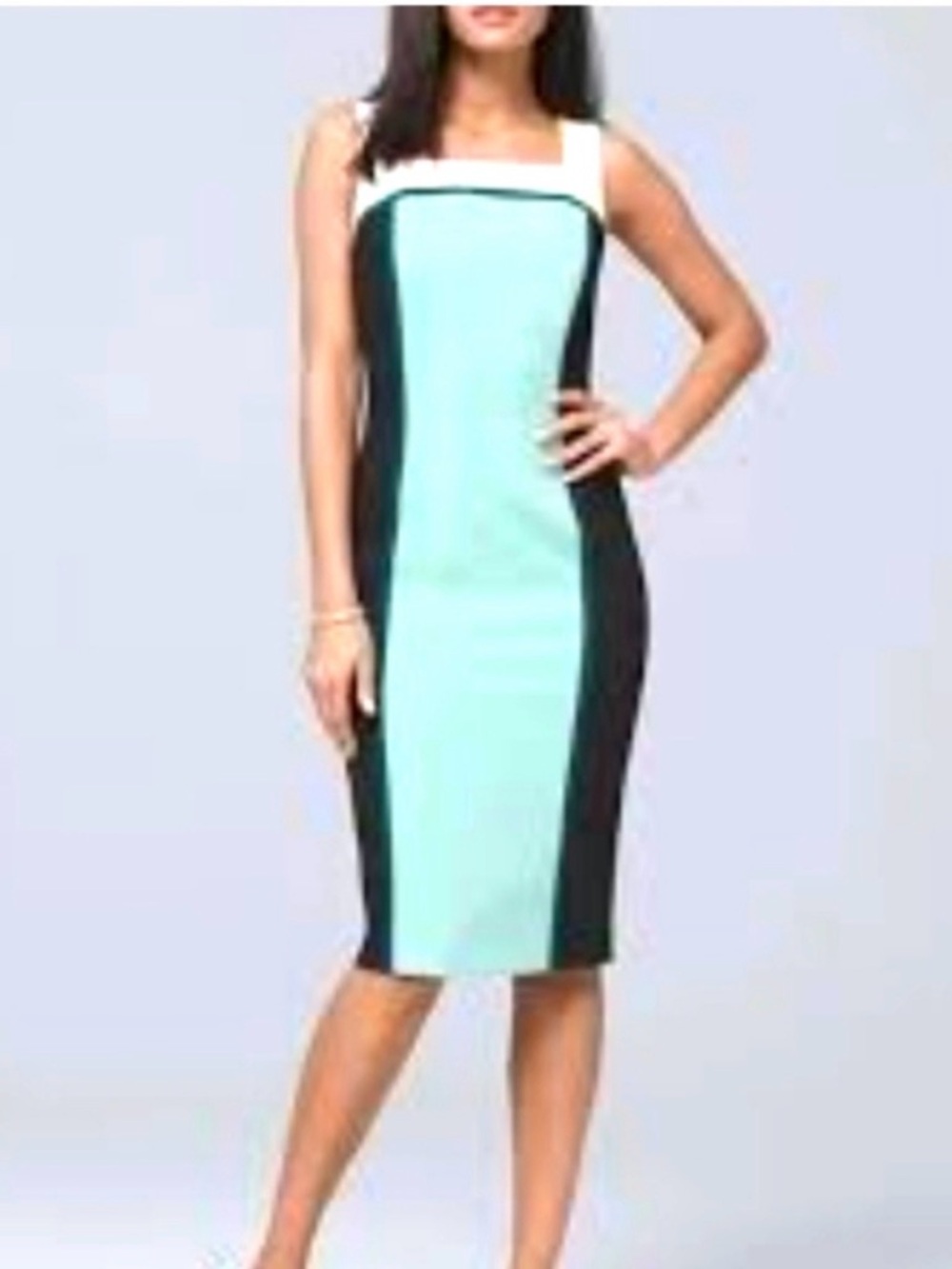 WHBM Color-block Sheath Midi Sleeveless Dress Black w Aquifer